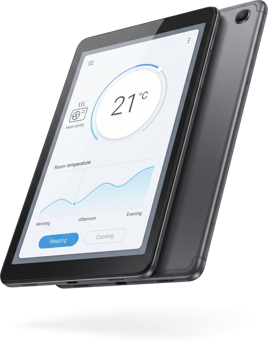 Tablet zur Steuerung von Wärmepumpe und Klimaanlage